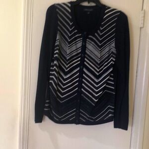 Christopher & Banks Chevron Pattern Cardigan - Navy and White